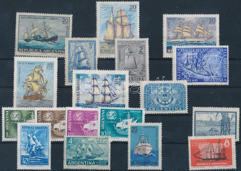 Argentína, Hajó motívum 1947-1972 18 klf bélyeg közte sorok, Argentina Ships 1947-1972 18 diff stamps with sets