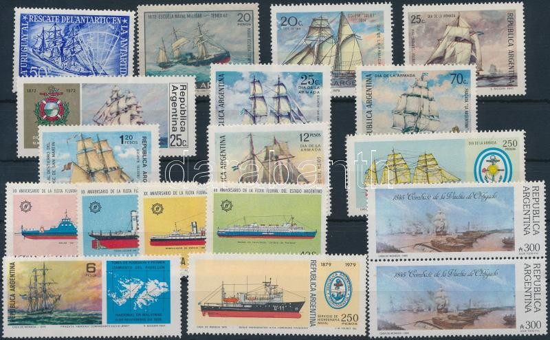 Argentina Ships 1953-1989  16 diff stamps + 1 pair, Argentína, Hajó motívum 1953-1989  16 klf bélyeg + 1 egy pár
