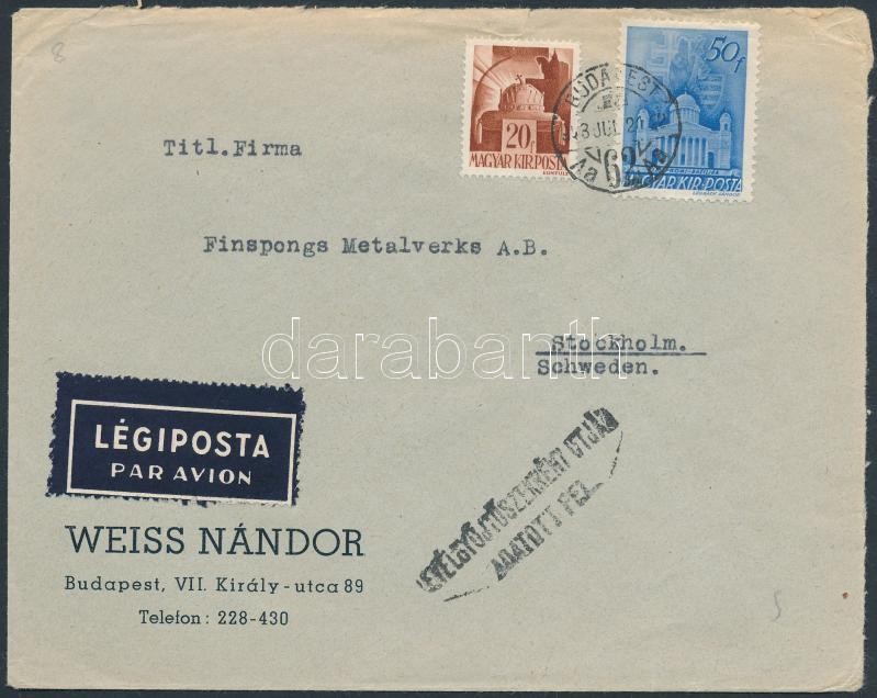 Airmail cover to Sweden, Légi levél Svédországba