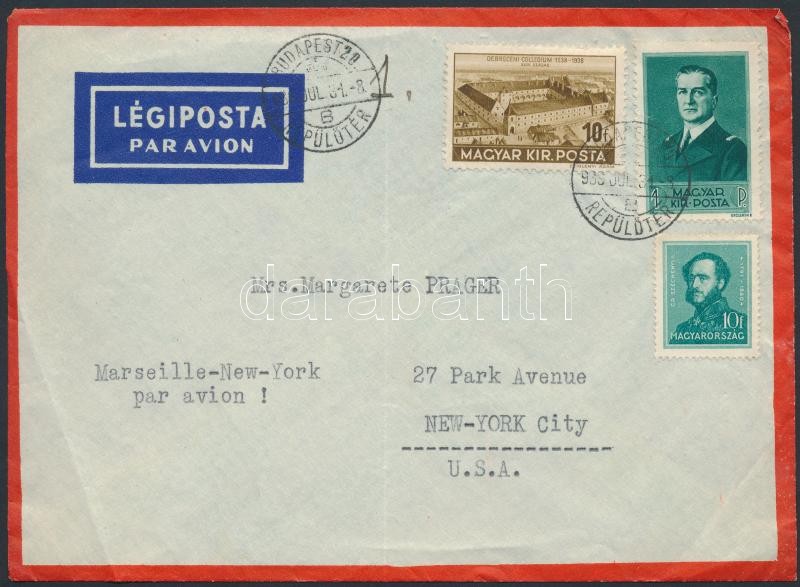 Cenzúrás légi levél New Yorkba, Censored airmail cover to New York