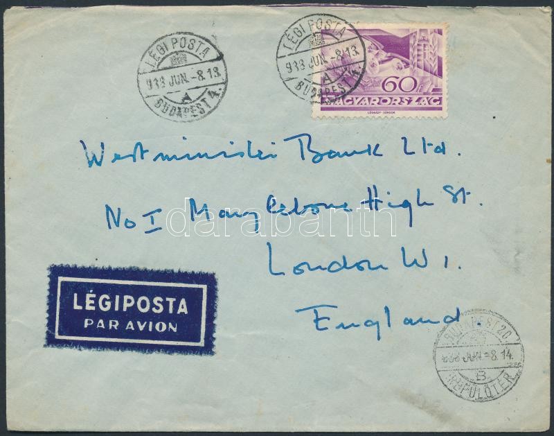 Airmail cover to London, Légi levél Londonba