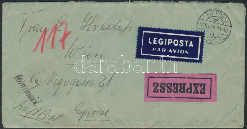 Expressz légi levél Bécsbe, Express airmail cover to Vienna