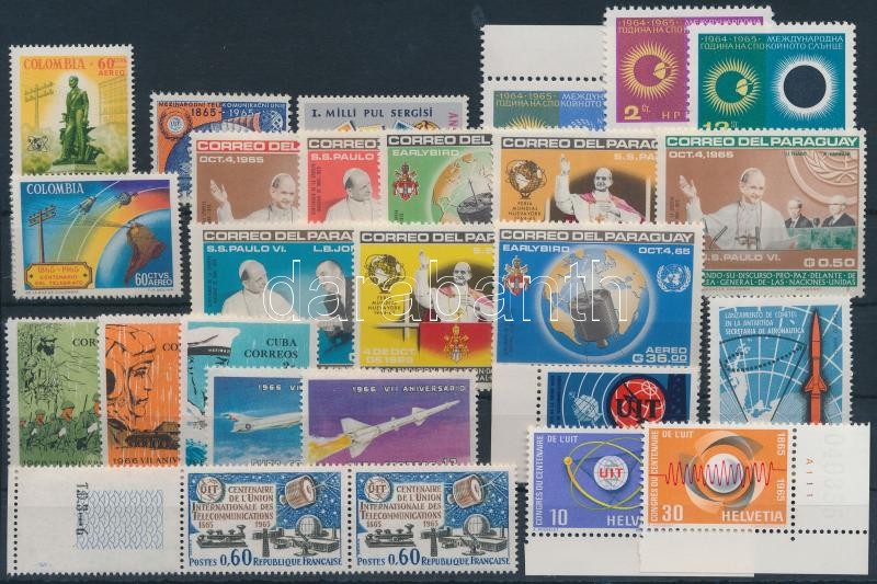 Űrkutatás, UIT motívum 1965-1966 26 db bélyeg, közte sorok, Space Exploration 1965-1966 26 stamps with sets