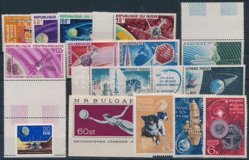 Űrkutatás motívum 14 klf bélyeg, közte sorok,  összefüggések + 1 blokk, Space Exploration 14 diff stamps with sets + 1 block