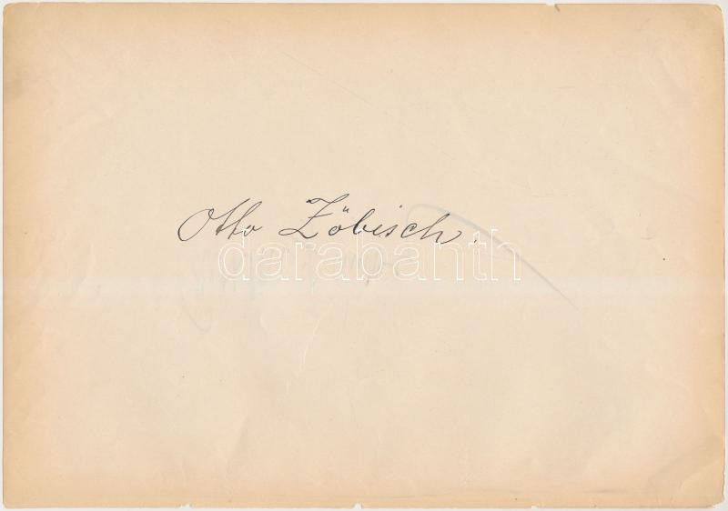 Otto Zöbisch (1868-1938) osztrák operaénekes saját kezű aláírása papírlapon, 16x24cm + ugyanazon a papírlapon Gurbán János (1956-) bariton operaénekes aláírása