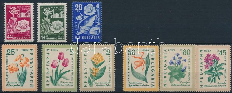 1951-1960 9 diff Flowers stamps, 1951-1960 9 klf Virág bélyeg