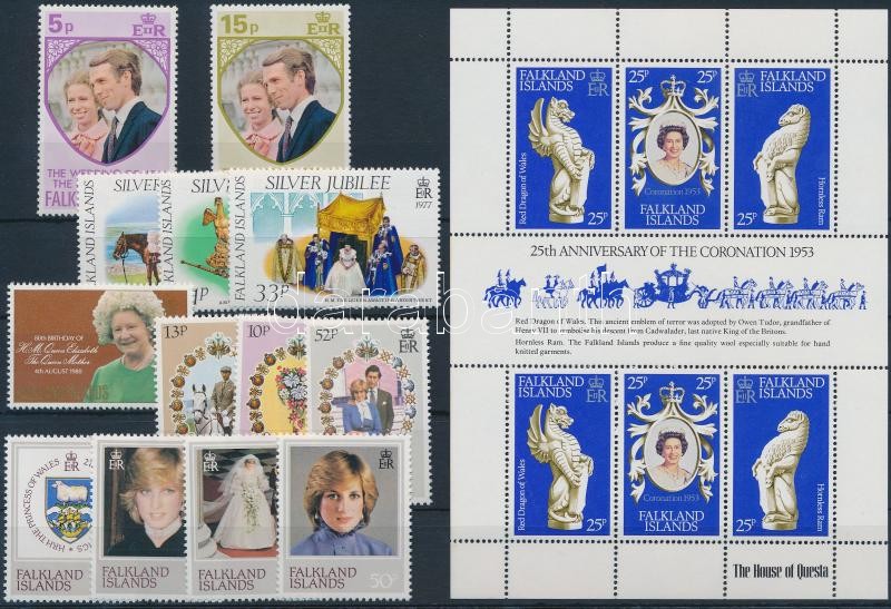 1973-1982 British Royal Family 5 diff issues + 1 minisheet, 1973-1982 Angol királyi-család 5 klf kiadás és 1 kisív