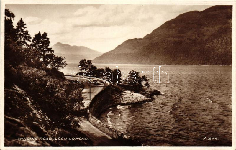 Loch Lomond, Winding Road, automobile, Valentine's Postcard No. A344