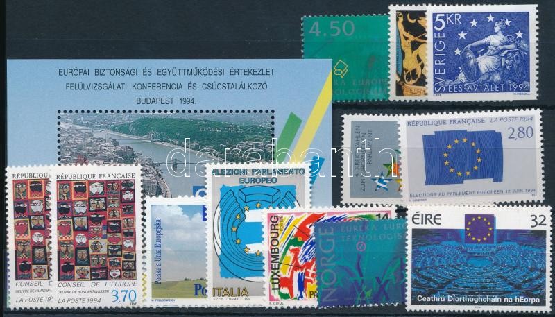 Europe 11 stamps, Európa motívum 11 klf bélyeg közte sorok, blokk