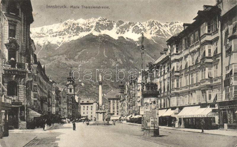 Innsbruck, Maria Theresien strasse / street, shop of Joseph Bauer & Sohn