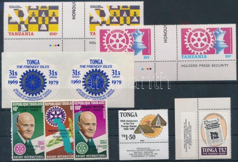Rotary motívum 1983-1990 11 klf bélyeg, közte párok, sorok, Rotary 1983-1990 11 stamps with sets