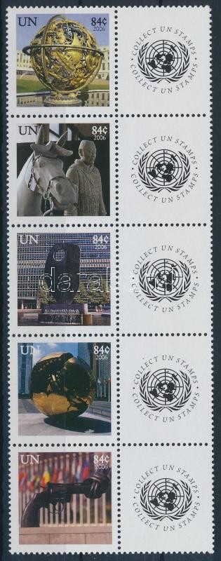 Üdvözlőbélyeg sor szelvényes 5-ös csíkban, Greetings stamps set stripe of 5 with coupon