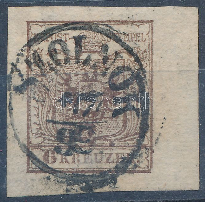 6kr HP III. with small plate variety "SZOLNOK", 6kr HP III. kis lemezhibával "SZOLNOK"