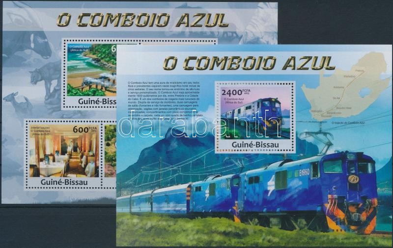 Azul locomotives; Blue relates minisheet + block, Azul mozdony; Kék vonat kisív + blokk