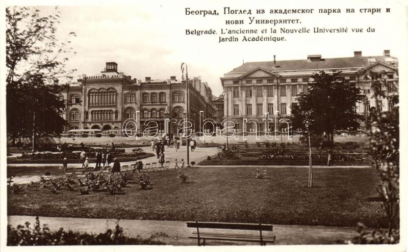 Belgrade, L'ancienne et la Nouvelle Université vue du Jardin Académique / The Old and New Universities from the Academic Gardens (worn edges)