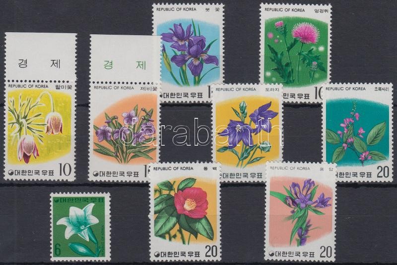 Virág motívum 9 klf bélyeg, közte sorok, Flower 9 diff stamps with sets