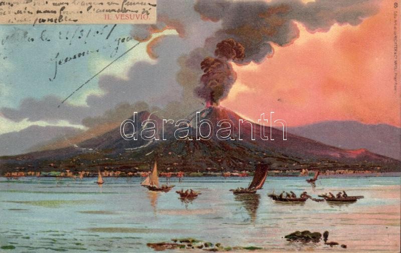 1898 Naples, Napoli; Il Vesuvio / Mount Vesuvius in eruption, Richter & Co., litho