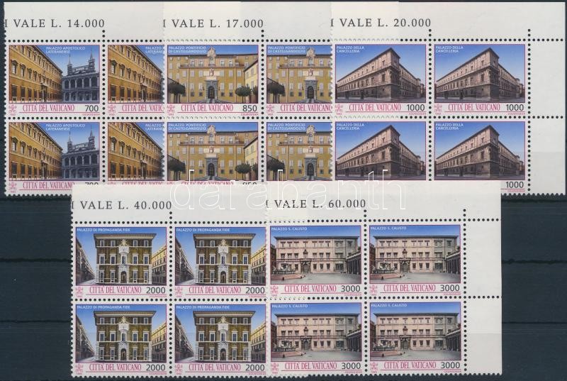 Építészet sor ívsarki négyestömbökben + bélyegfüzet, Architecture set corner blocks of 4 + stamp-booklet