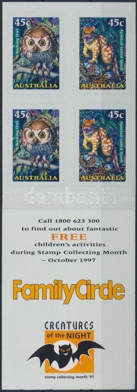 Nocturnal animals self-adhesive stamp-booklet, Éjszakai állatok öntapadós bélyegfüzet