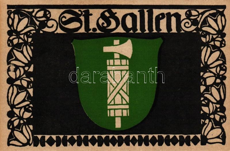 St. Gallen; coat of arms, Entwurf von Paul Hosch und Hans Melching, Schweizer Werkstätten Postkarte, St. Gallen; címer