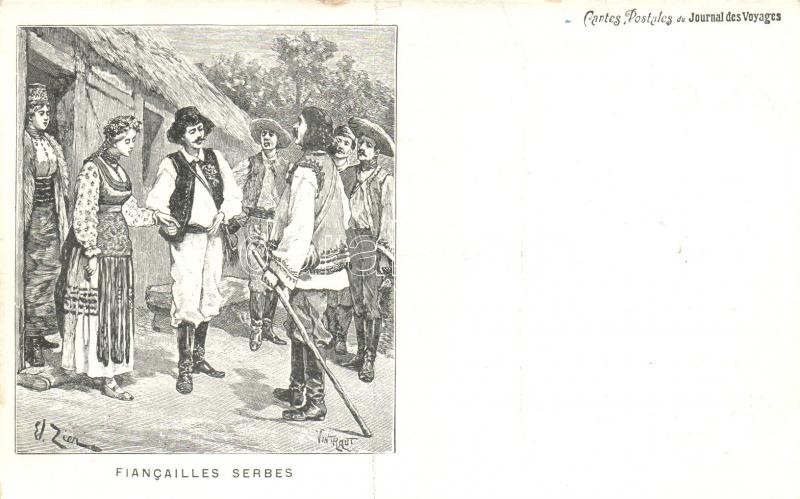 Fiancailles Serbes / Serbian folklore, Engagement, Cartes Postales du Journal des Voyages s: Vintraut, Szerb folklór, eljegyzés