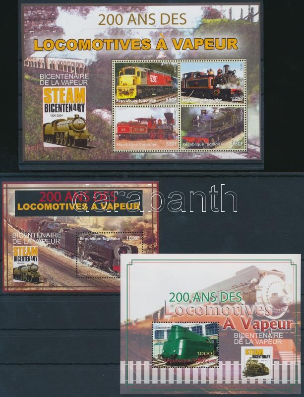 200th anniversary of Steam locomotive (2004) mini sheet + blockset, 200 éves a Gőzmozdony (2004) kisív + blokksor
