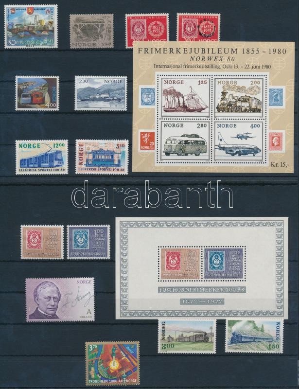 Norvégia 1955-2008 14 klf bélyeg közte sorok, + 2 klf blokk 2 db stecklapon, Norway 1955-2008 14 stamps + 2 blocks