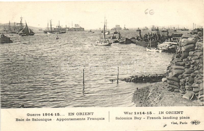 Thessaloniki, Salonica, Salonique; Baie de Salonique Appontements Francais / Salonica Bay French landing place, WWI, Szaloniki, Thesszaloniki; Thermaikos-öböl, a francia partraszállás helyszíne az I. világháborúban