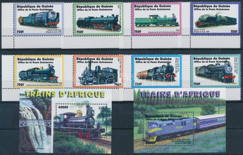 Locomotives African railway line corner set + minisheet set + block set, Mozdonyok afrikai vasútvonalon ívsarki sor + kisív sor + blokksor