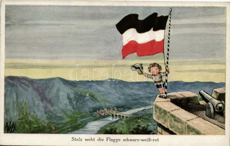 Stolz weht die Flagge schwarz-weiss-rot / German soldier boy, flag, A.R. & C.i.B. No. 731/2., Német katonafiú zászlóval, A.R. & C.i.B. No. 731/2.