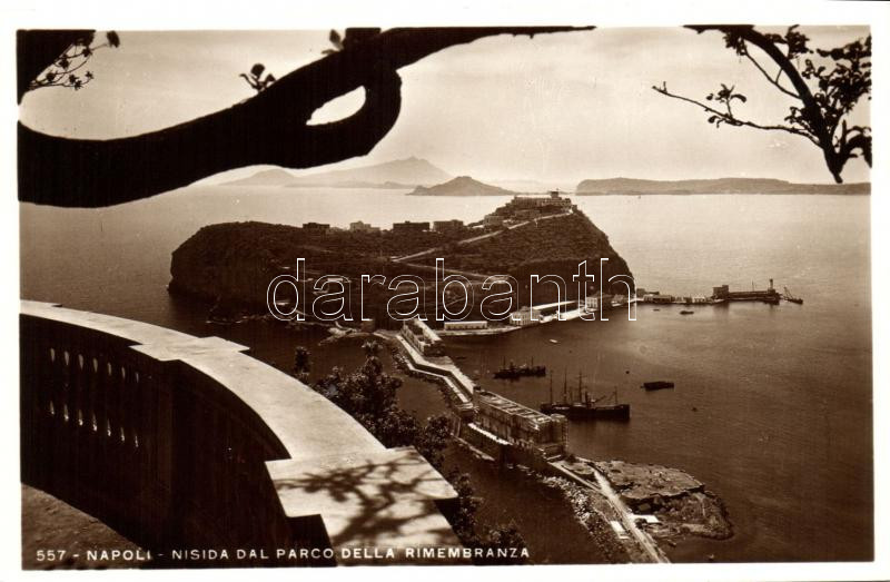 Naples, Napoli; Nisida dal parco della rimembranza / view of the Nisida island from the Park of Remembrance