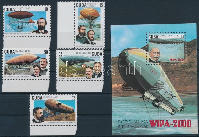 Stamp Exhibition; Arship margin set + block, Bélyegkiállítás; Léghajó ívszéli sor + blokk