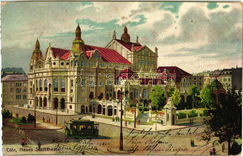 Köln, Cöln; Neues Stadttheater / theatre, tram, No. 7. Kunstverlag Max Victor litho