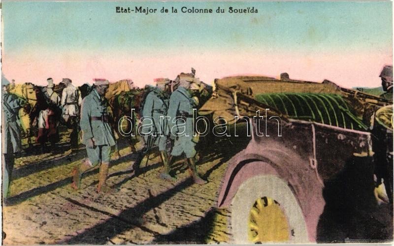 Libanoni katonák menetoszlopa, Etat-Major de la Colonne du Soueida / Lebanese military postcard, automobile, soldiers