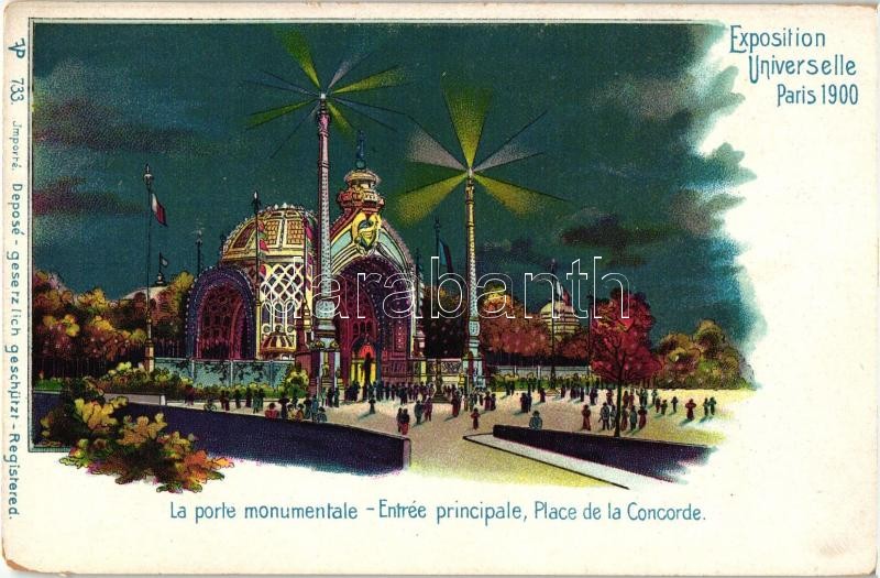 1900 Paris, Exposition Universelle, La porte monumentale, Place de la Concorde, litho