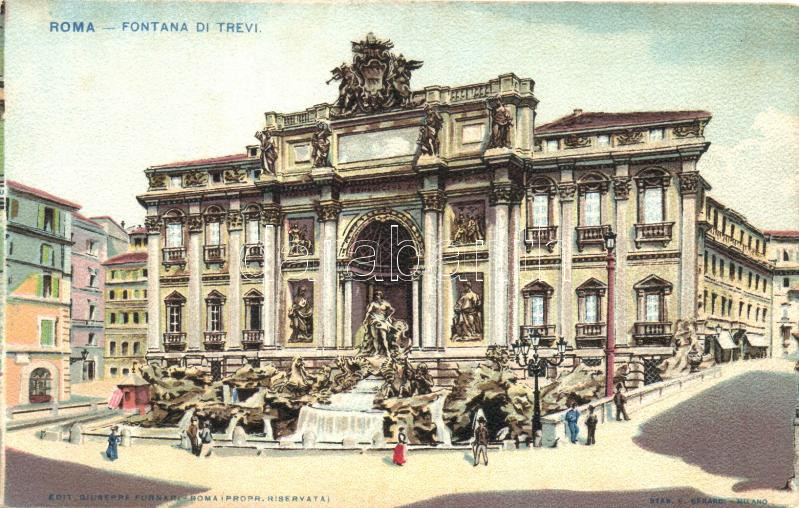 Rome, Roma; Fontana di Trevi / fountain, litho