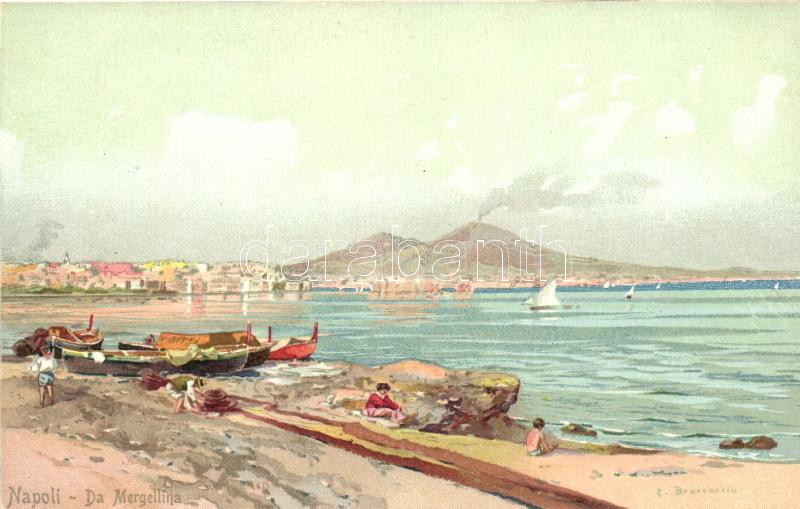 Naples, Napoli; Da Mergellina, litho s: Brancaccio