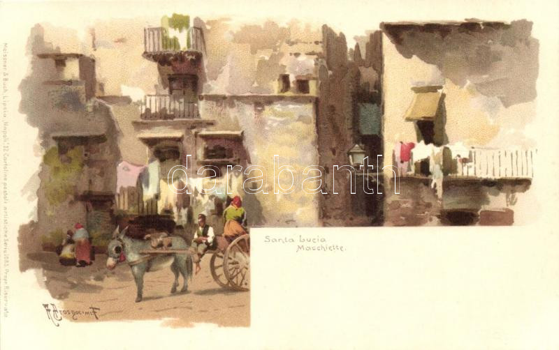 Naples, Napoli; Santa Lucia, Macchiette, Meissner & Buch Napoli Serie 1085. litho s: A. Prosdocimi F.