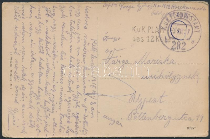 Brest - Litowsk postcard &quot;K.u.K. PLATZKOMMANDO des 12. Korps.&quot; + &quot;FP 282 b&quot;, Brest - Litowsk képeslap &quot;K.u.K. PLATZKOMMANDO des 12. Korps.&quot; + &quot;FP 282 b&quot;