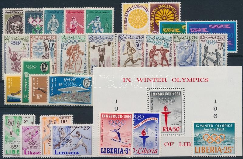 1960-1964 Olimpia motívum 7 klf sor + 3 klf blokk, 1960-1964 Olympics 7 diff sets + 3 blocks