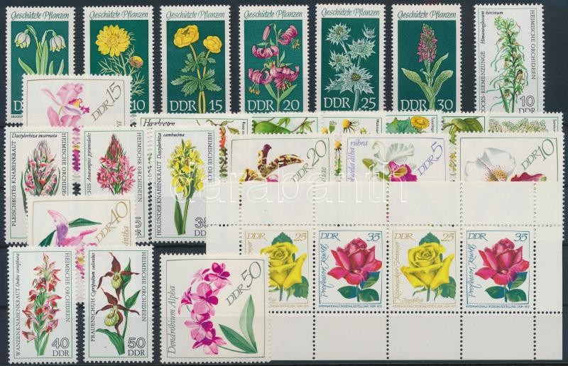 1968-1978 4 Flower sets + 1 stamp-booklet sheet, 1968-1978 4 klf Virág sor + 1 bélyegfüzetlap