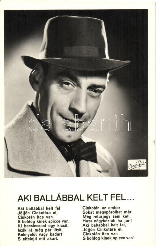 Latabár Kálmán, Hungarian actor, Latabár Kálmán, 'Aki ballábbal kelt fel...' dal az 'Egy boldog pesti nyár' című filmben,  Dalosképek No. 48