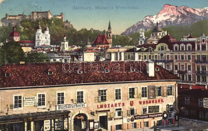 Salzburg, Mozart's Wohnhaus / Mozarts house, the castle, book printing press, shop of Gustav Stuböck