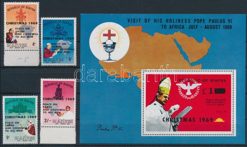 VI. Pál pápa látogatása karácsonyi felülnyomott sor + blokk, Pope Paul VI's visit overprinted Christmas set + block