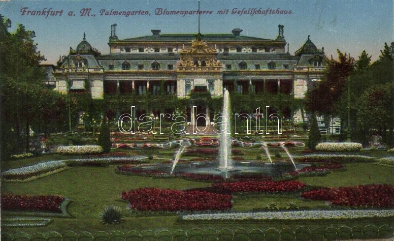 Frankfurt am Main; Palmengarten, Blumenparterre mit Gesellschaftshaus / botanical garden, society building