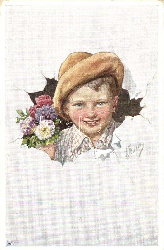 Boy with flowers, B.K.W.I. 803-5. s: K. Feiertag, Fú virágcsokorral, B.K.W.I. 803-5. s: K. Feiertag