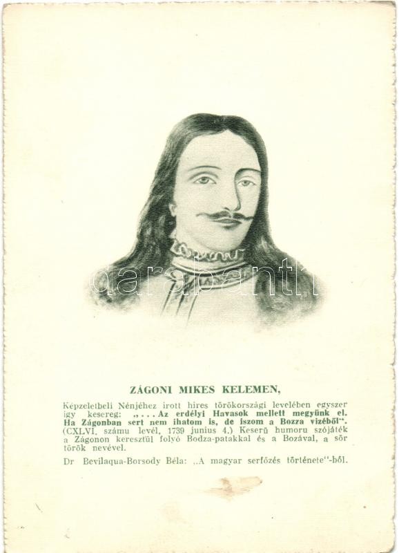 Kelemen Mikes, Hungarian essayist; with excerpt from Dr. Béla Bevilaqua-Borsody's 'History of the Hungarian Brewery', Zágoni Mikes Kelemen, író; Dr. Bevilaqua-Borsody Béla 