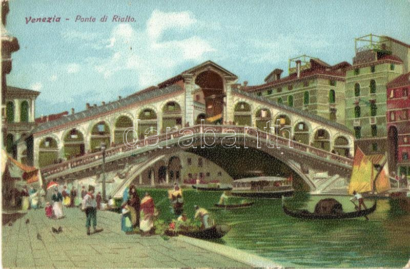 Venice, Venezia; Ponte di Rialto / bridge, litho