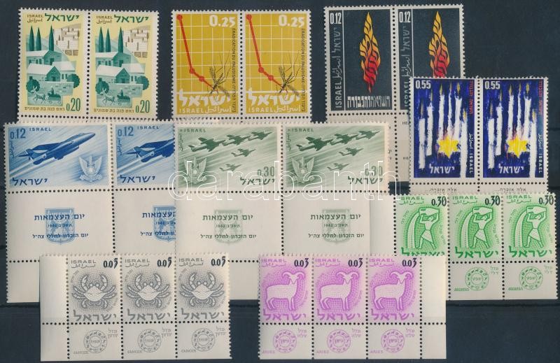 18 db tabos bélyeg, közte összefüggések, 18 stamps with tab