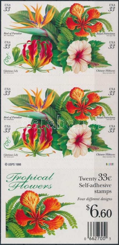 Tropical flowers foil sheet, Trópusi virágok fóliaív